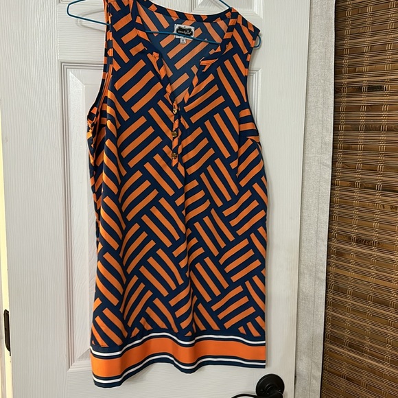 Women’s Mud Pie sleeveless navy and orange geometric tunic top size small - Picture 1 of 4